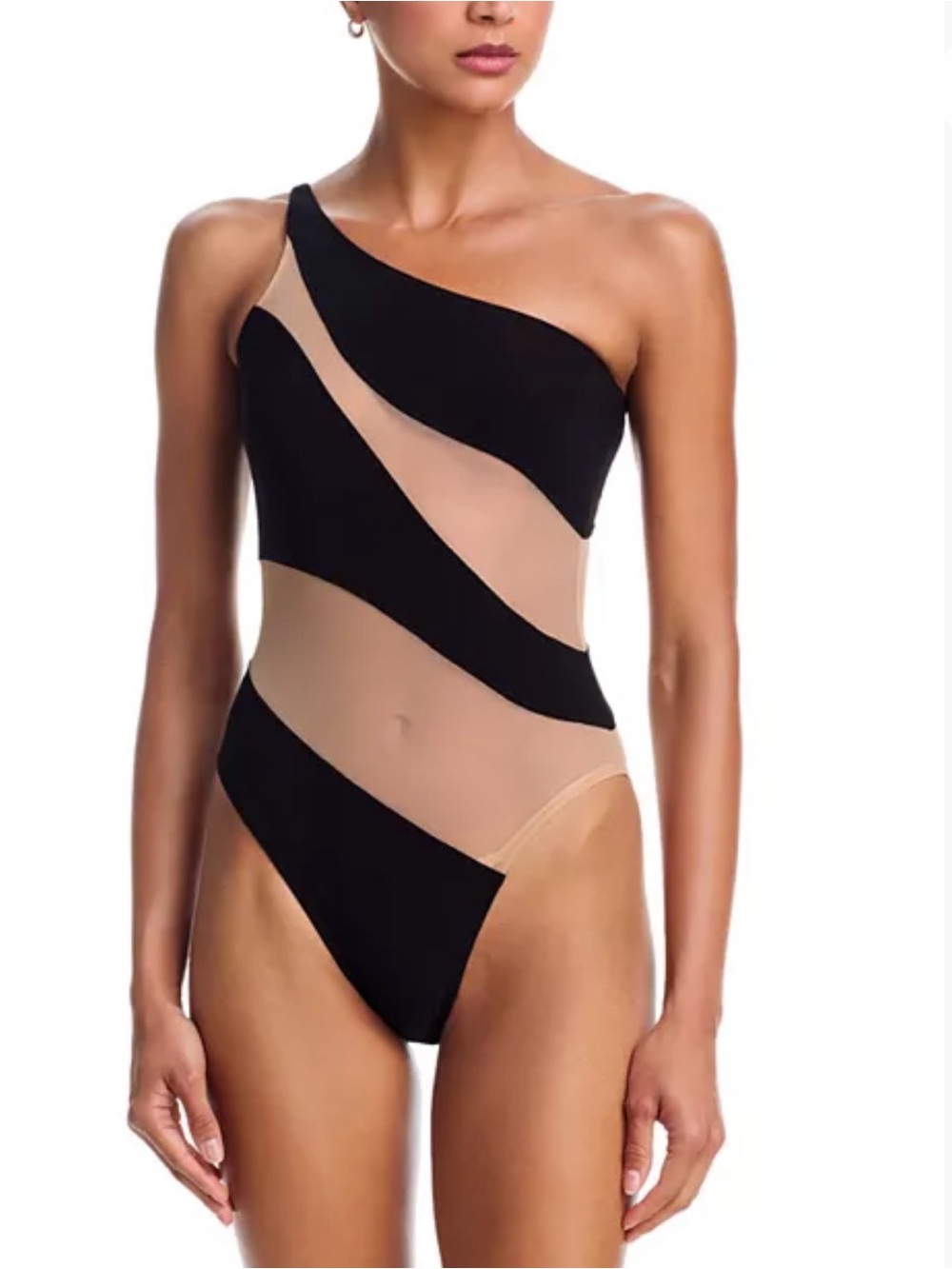 NORMA KAMALI swimsuit one schoulder black and nude mesh Size L
